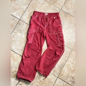 True Religion Brand Women's Nylon Straight Cargo Pant, Tibetan Red